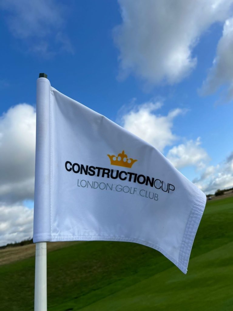 A golf flag branded with construction cup