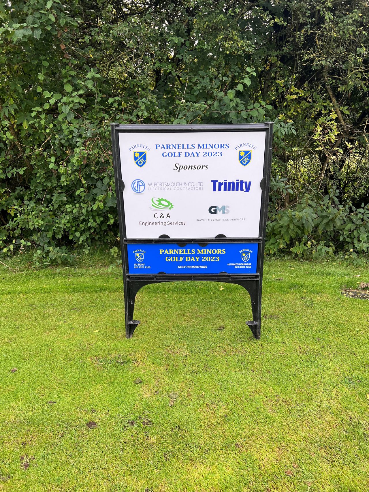 Parnells Youth GFC club poster at a football field